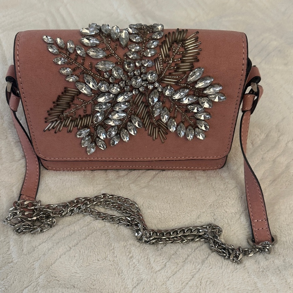 Embellished Pink Chain Strap Bag